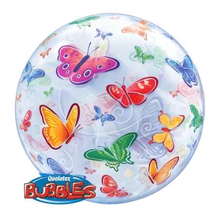 Transparenter Bubbles Ballon mit bunten Schmetterlingen