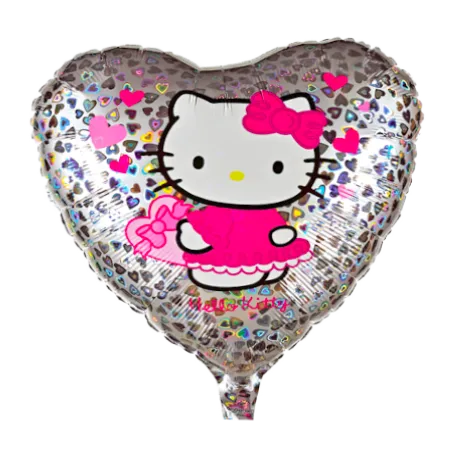 Herz-Folienballon mit Hello Kitty und zahlreichen bunten Herzen