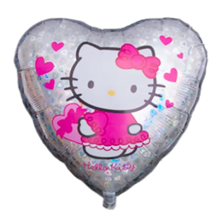 Silberner Herz-Folienballon mit Hello Kitty und pinken Herzen